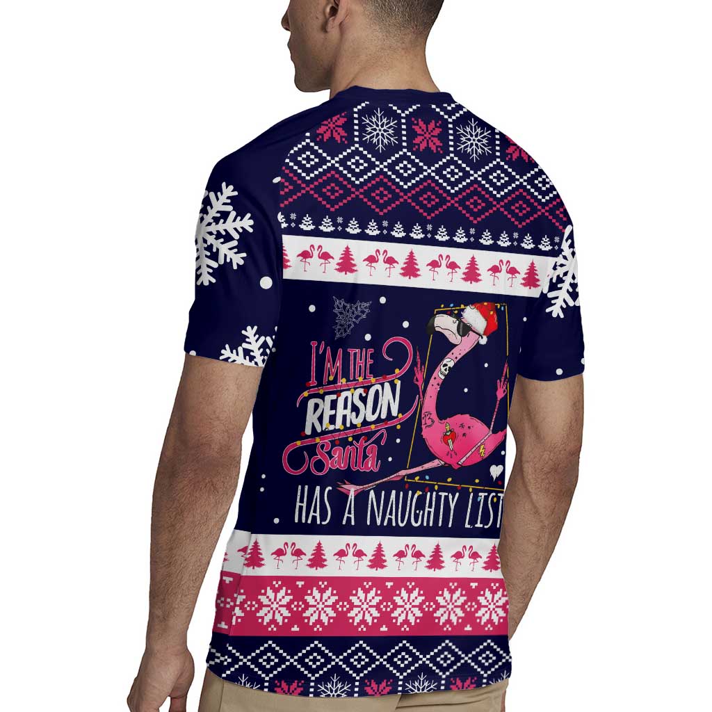 Flamingo I Am The Reason Santa Has A Naughty Christmas Rugby Jersey Xmas Holiday Patterns - Wonder Print Shop