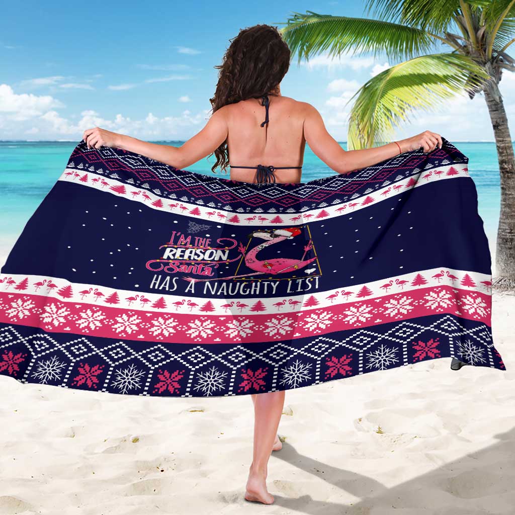 Flamingo I Am The Reason Santa Has A Naughty Christmas Sarong Xmas Holiday Patterns - Wonder Print Shop