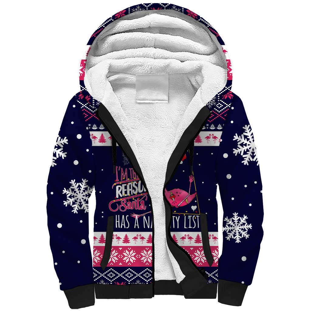Flamingo I Am The Reason Santa Has A Naughty Christmas Sherpa Hoodie Xmas Holiday Patterns - Wonder Print Shop