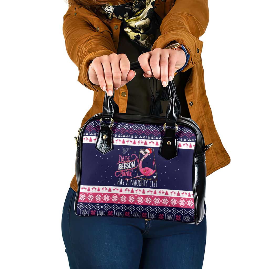 Flamingo I Am The Reason Santa Has A Naughty Christmas Shoulder Handbag Xmas Holiday Patterns - Wonder Print Shop
