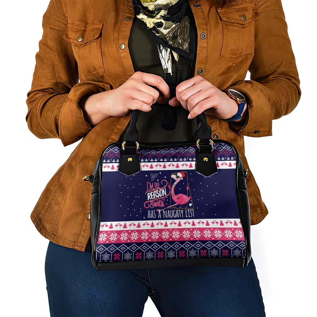 Flamingo I Am The Reason Santa Has A Naughty Christmas Shoulder Handbag Xmas Holiday Patterns - Wonder Print Shop