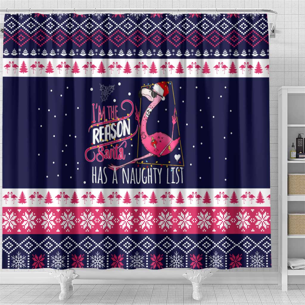 Flamingo I Am The Reason Santa Has A Naughty Christmas Shower Curtain Xmas Holiday Patterns - Wonder Print Shop