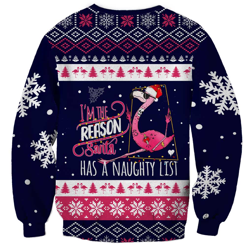 Flamingo I Am The Reason Santa Has A Naughty Christmas Sweatshirt Xmas Holiday Patterns - Wonder Print Shop