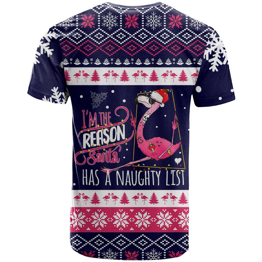 Flamingo I Am The Reason Santa Has A Naughty Christmas T Shirt Xmas Holiday Patterns - Wonder Print Shop