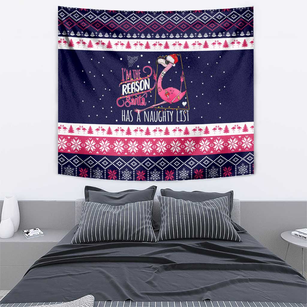 Flamingo I Am The Reason Santa Has A Naughty Christmas Tapestry Xmas Holiday Patterns - Wonder Print Shop