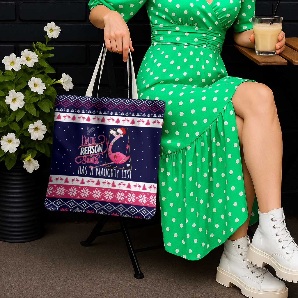 Flamingo I Am The Reason Santa Has A Naughty Christmas Tote Bag Xmas Holiday Patterns - Wonder Print Shop