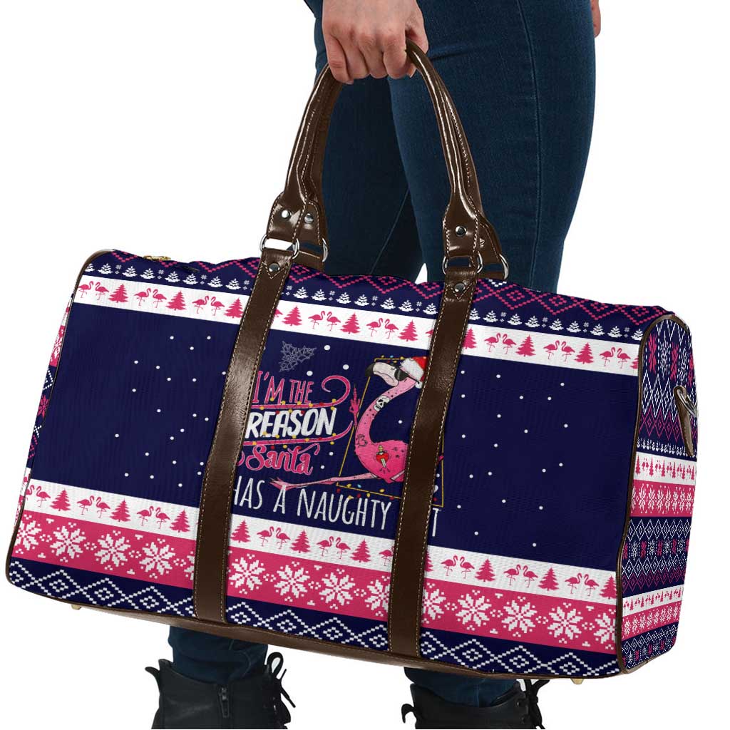 Flamingo I Am The Reason Santa Has A Naughty Christmas Travel Bag Xmas Holiday Patterns - Wonder Print Shop