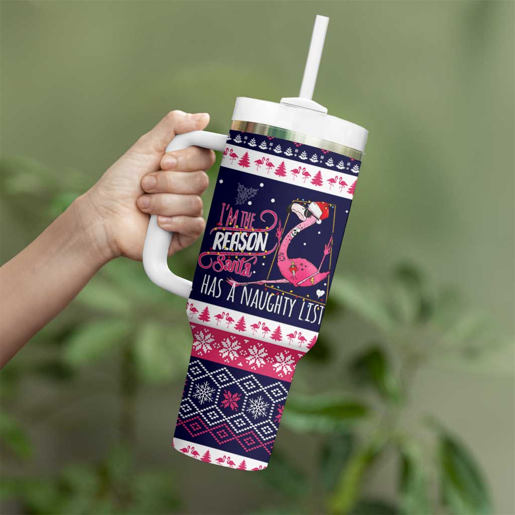Flamingo I Am The Reason Santa Has A Naughty Christmas Tumbler With Handle Xmas Holiday Patterns - Wonder Print Shop