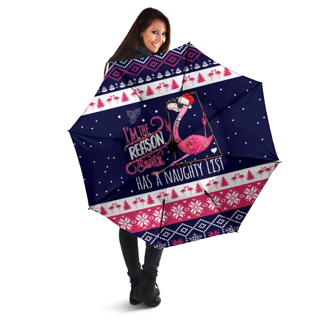 Flamingo I Am The Reason Santa Has A Naughty Christmas Umbrella Xmas Holiday Patterns - Wonder Print Shop