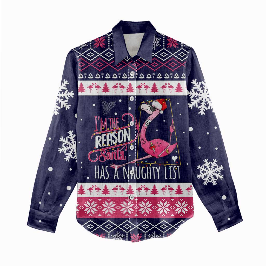 Flamingo I Am The Reason Santa Has A Naughty Christmas Women Casual Shirt Xmas Holiday Patterns - Wonder Print Shop