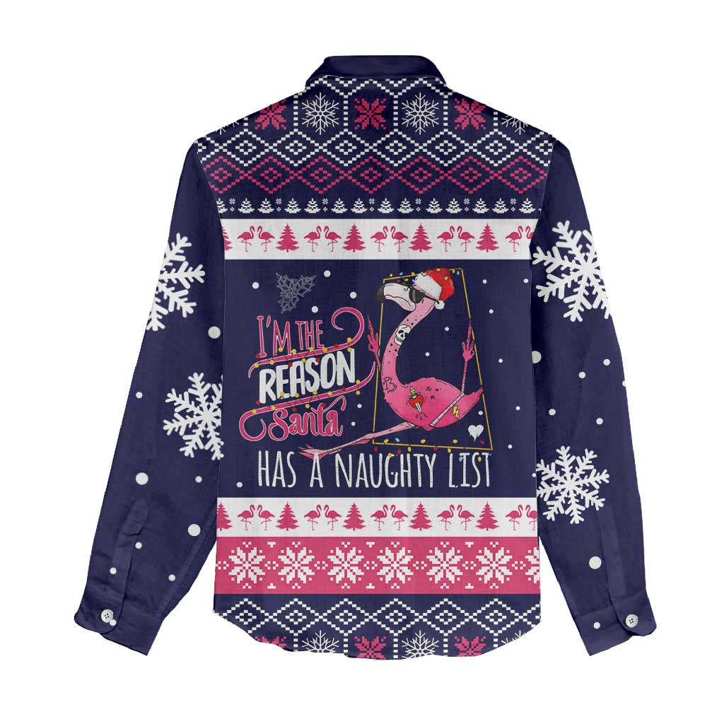 Flamingo I Am The Reason Santa Has A Naughty Christmas Women Casual Shirt Xmas Holiday Patterns - Wonder Print Shop