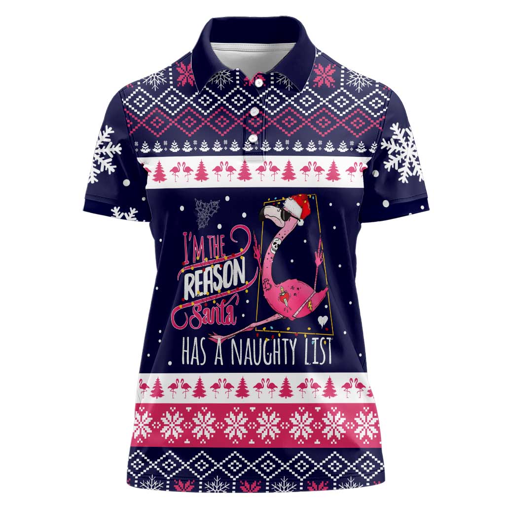 Flamingo I Am The Reason Santa Has A Naughty Christmas Women Polo Shirt Xmas Holiday Patterns - Wonder Print Shop