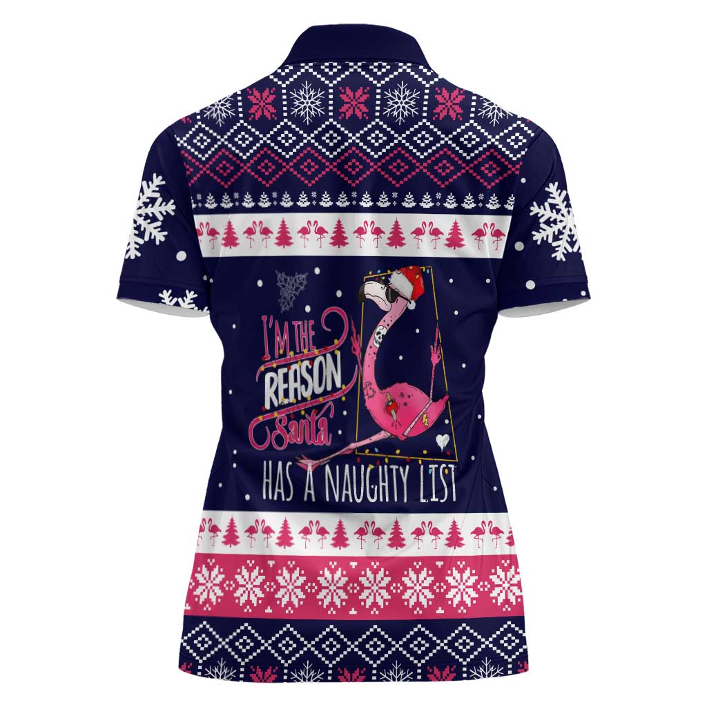 Flamingo I Am The Reason Santa Has A Naughty Christmas Women Polo Shirt Xmas Holiday Patterns - Wonder Print Shop