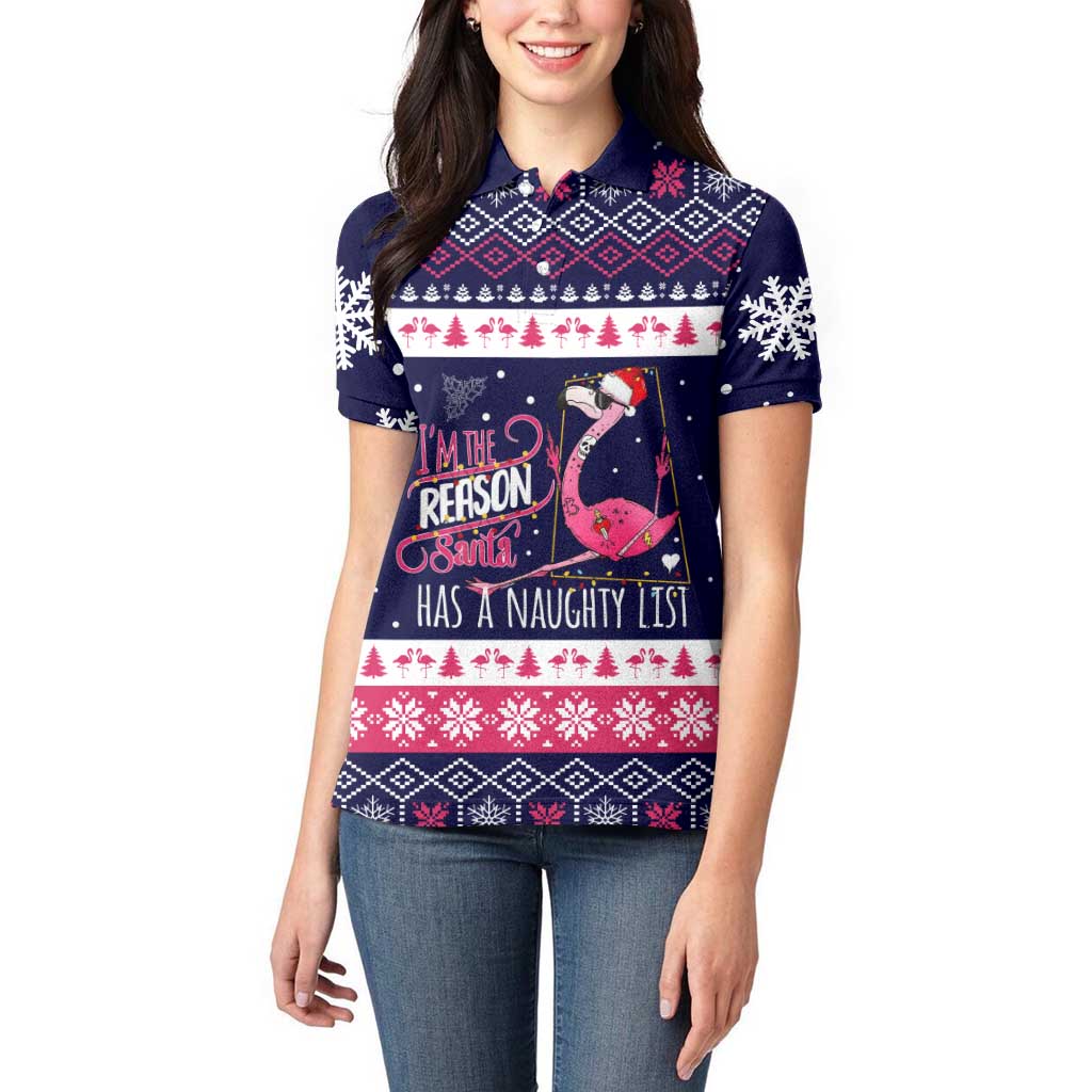 Flamingo I Am The Reason Santa Has A Naughty Christmas Women Polo Shirt Xmas Holiday Patterns - Wonder Print Shop