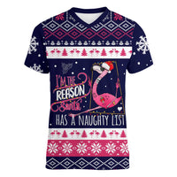 Flamingo I Am The Reason Santa Has A Naughty Christmas Women V-Neck T-Shirt Xmas Holiday Patterns - Wonder Print Shop