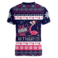 Flamingo I Am The Reason Santa Has A Naughty Christmas Women V-Neck T-Shirt Xmas Holiday Patterns - Wonder Print Shop