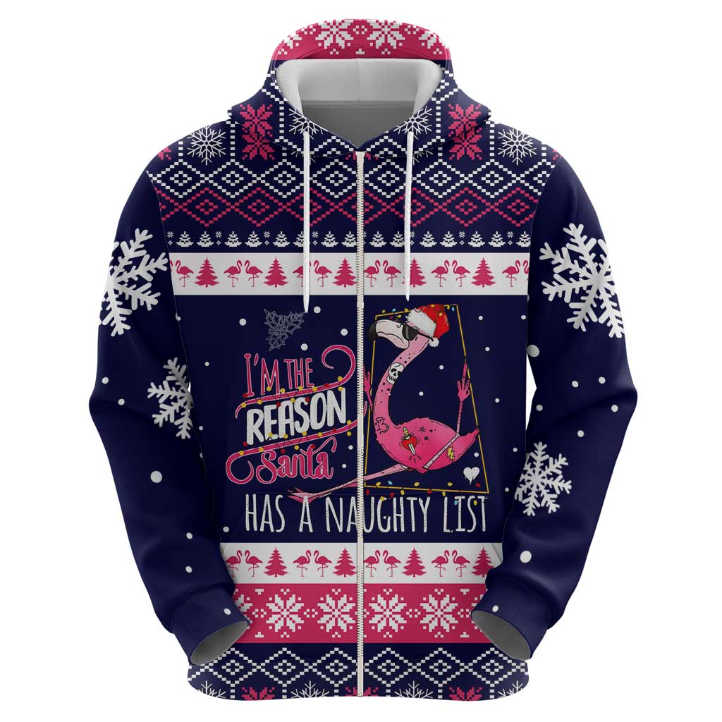 Flamingo I Am The Reason Santa Has A Naughty Christmas Zip Hoodie Xmas Holiday Patterns - Wonder Print Shop
