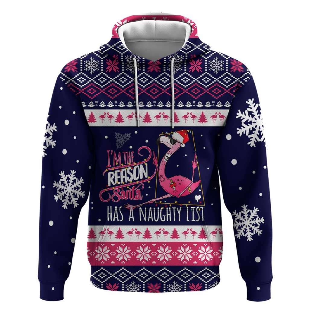 Flamingo I Am The Reason Santa Has A Naughty Christmas Zip Hoodie Xmas Holiday Patterns - Wonder Print Shop
