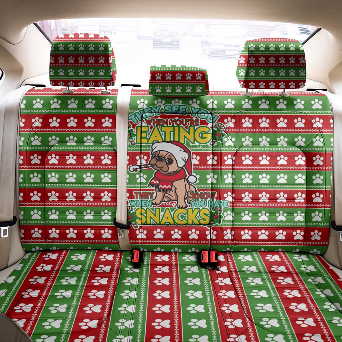 French Bulldog See You Eating Snacks Christmas Back Car Seat Cover Xmas Holiday Patterns - Wonder Print Shop