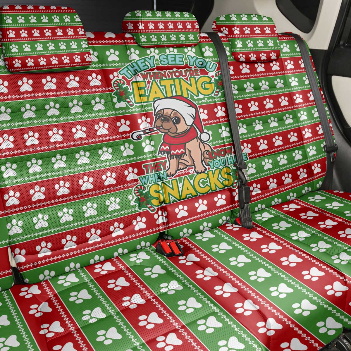 French Bulldog See You Eating Snacks Christmas Back Car Seat Cover Xmas Holiday Patterns - Wonder Print Shop