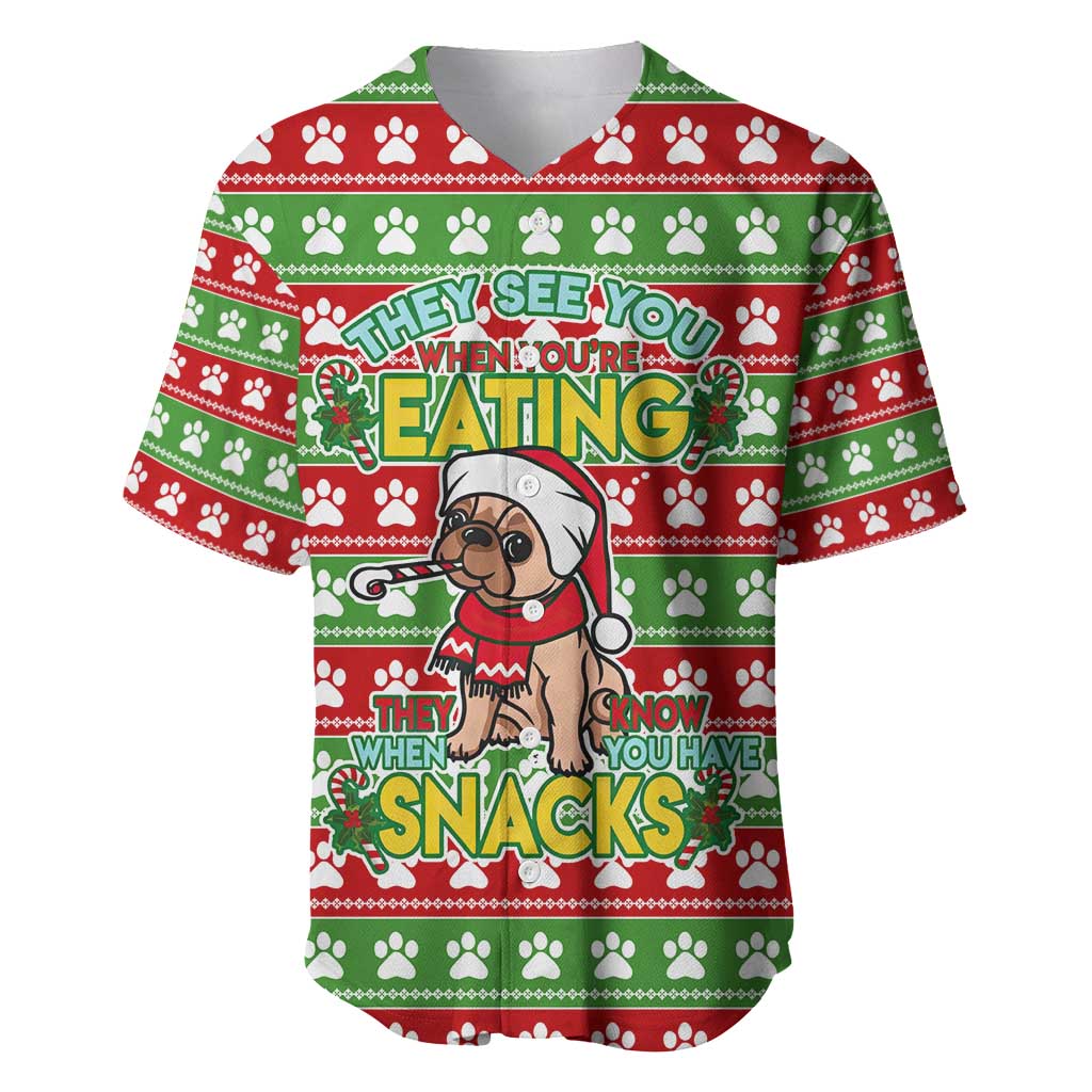 French Bulldog See You Eating Snacks Christmas Baseball Jersey Xmas Holiday Patterns - Wonder Print Shop