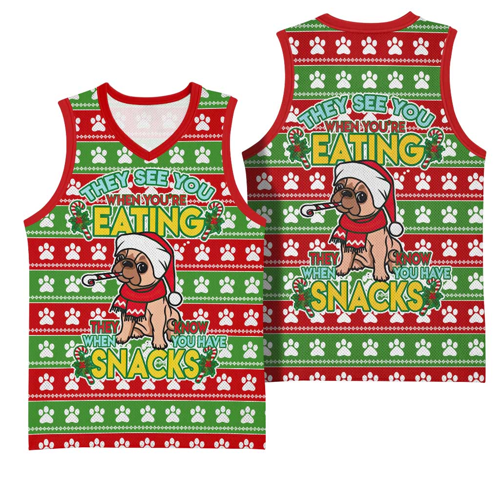 French Bulldog See You Eating Snacks Christmas Basketball Jersey Xmas Holiday Patterns - Wonder Print Shop
