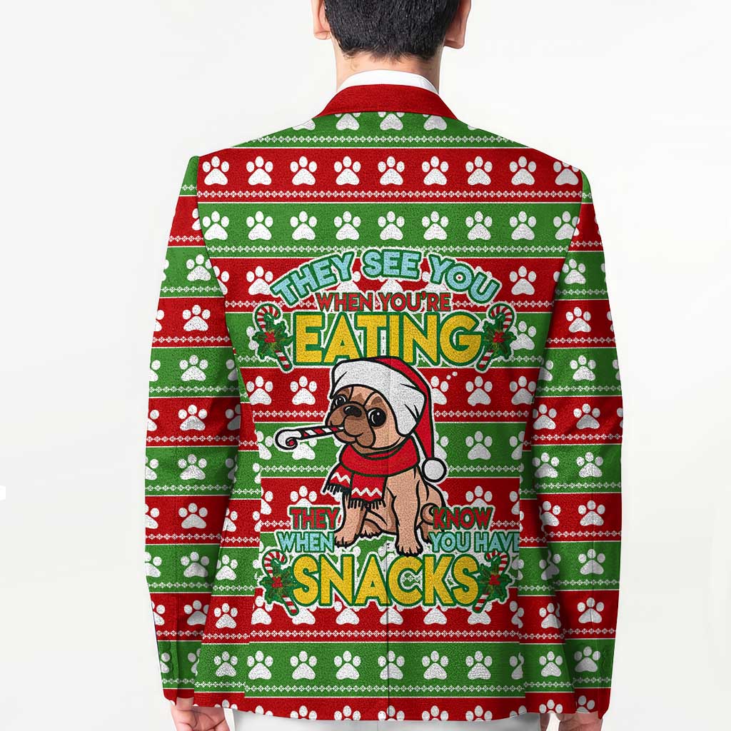 French Bulldog See You Eating Snacks Christmas Blazer Xmas Holiday Patterns - Wonder Print Shop