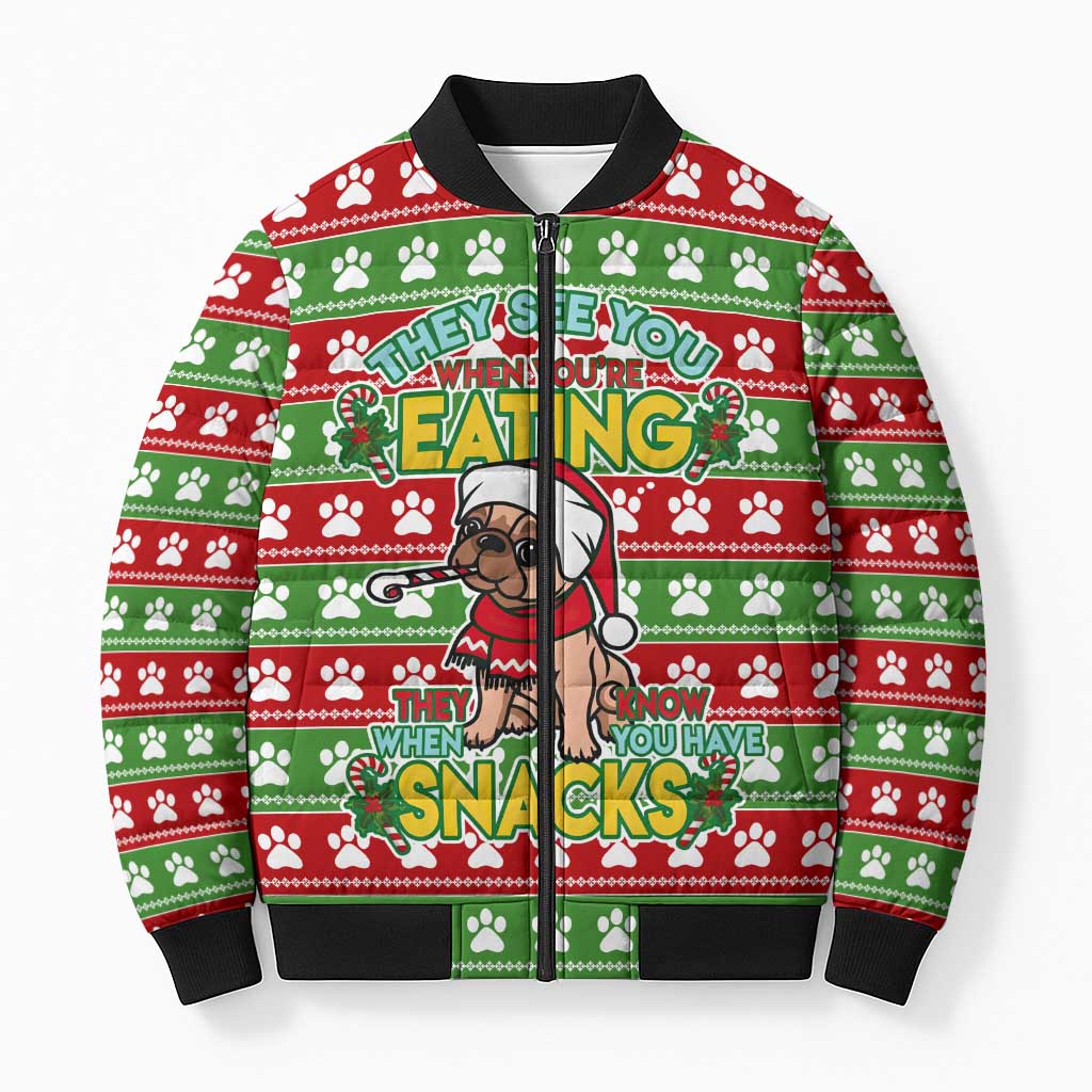 French Bulldog See You Eating Snacks Christmas Bomber Puffer Jacket Xmas Holiday Patterns - Wonder Print Shop
