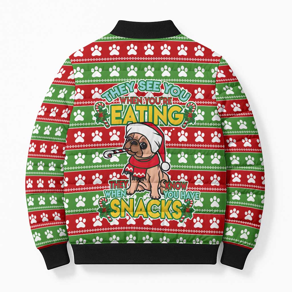 French Bulldog See You Eating Snacks Christmas Bomber Puffer Jacket Xmas Holiday Patterns - Wonder Print Shop