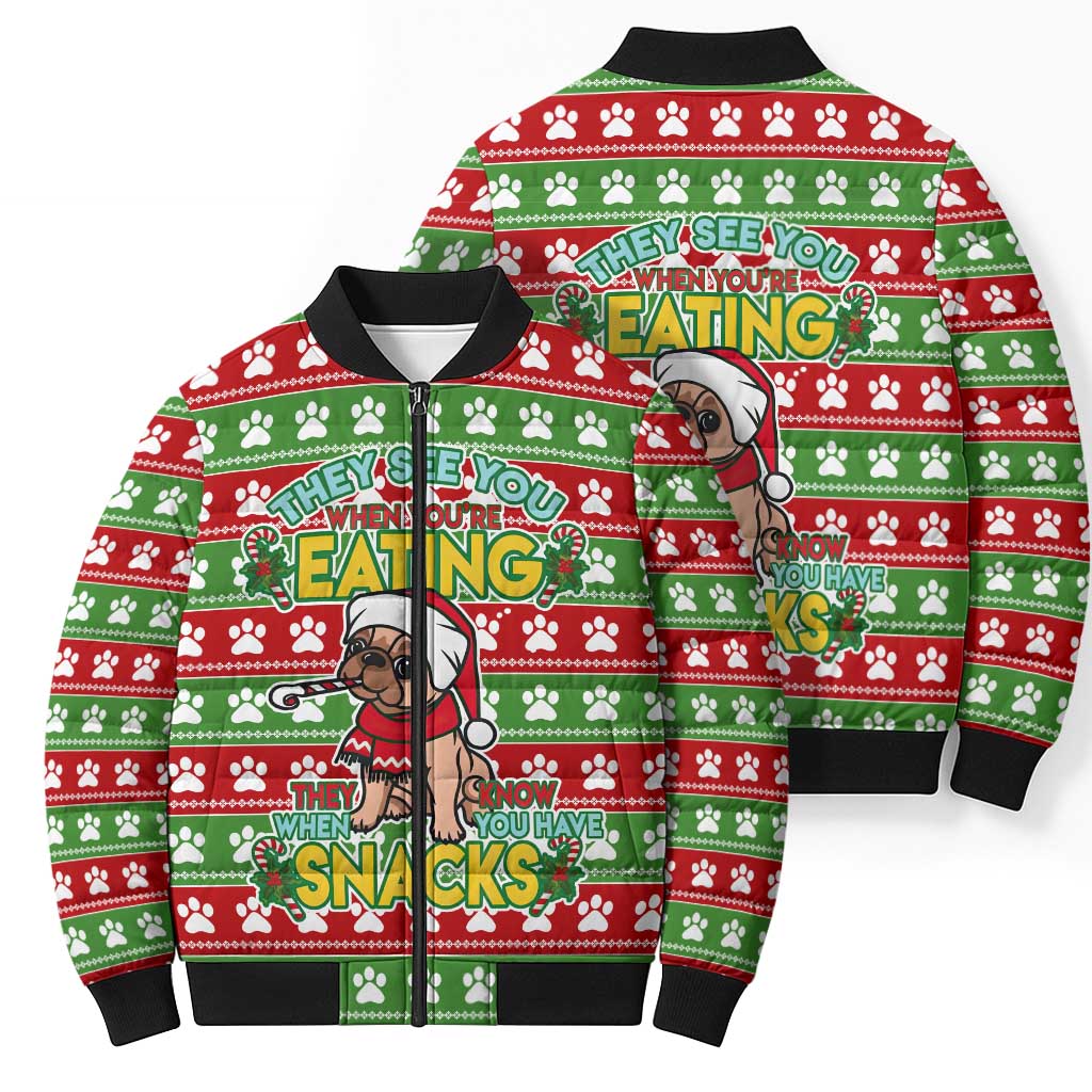 French Bulldog See You Eating Snacks Christmas Bomber Puffer Jacket Xmas Holiday Patterns - Wonder Print Shop
