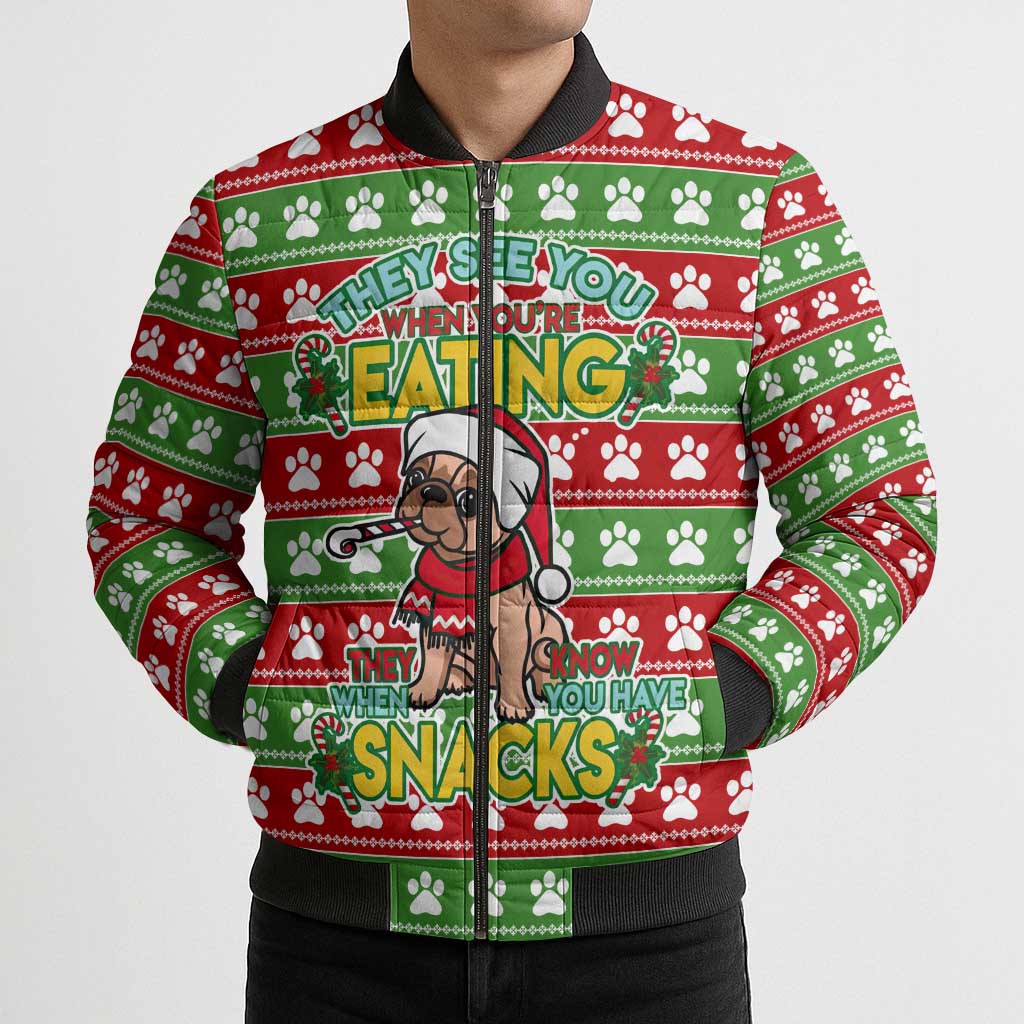French Bulldog See You Eating Snacks Christmas Bomber Puffer Jacket Xmas Holiday Patterns - Wonder Print Shop