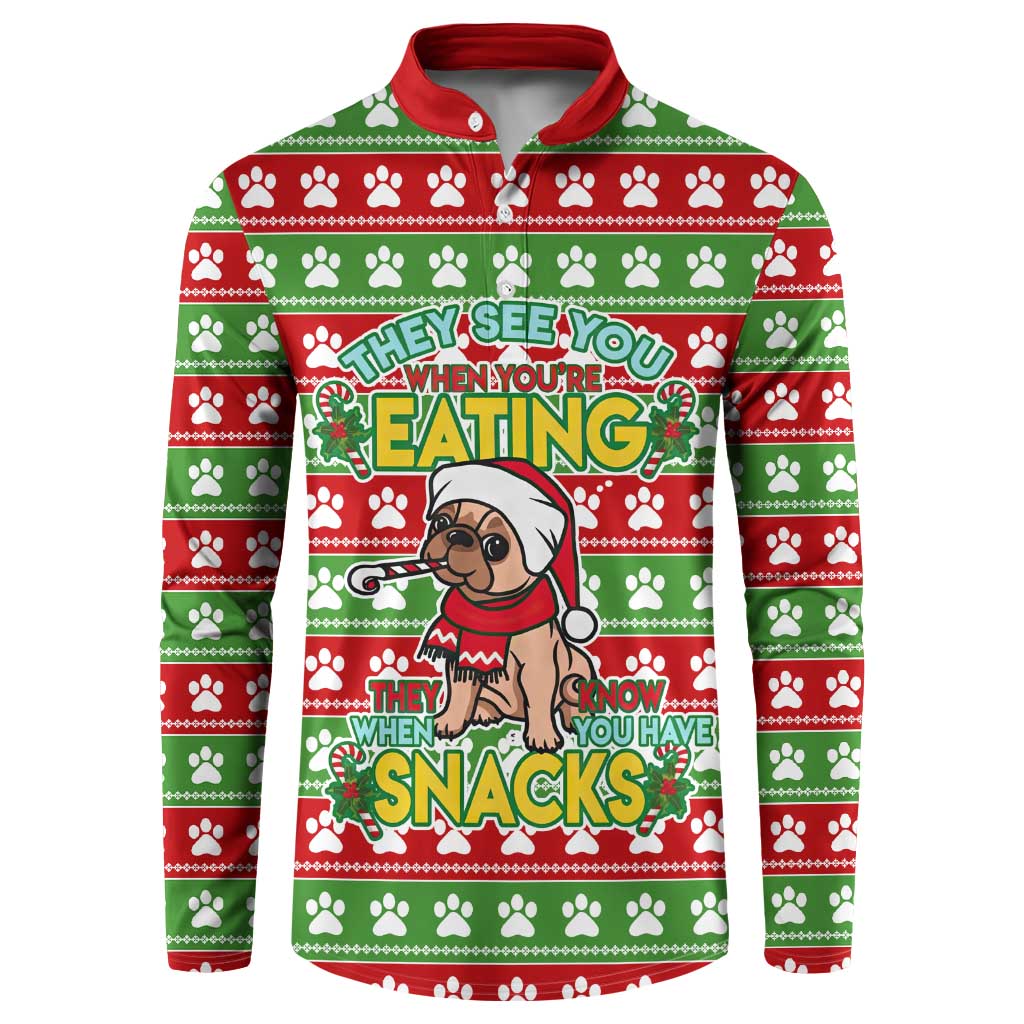 French Bulldog See You Eating Snacks Christmas Button Sweatshirt Xmas Holiday Patterns - Wonder Print Shop