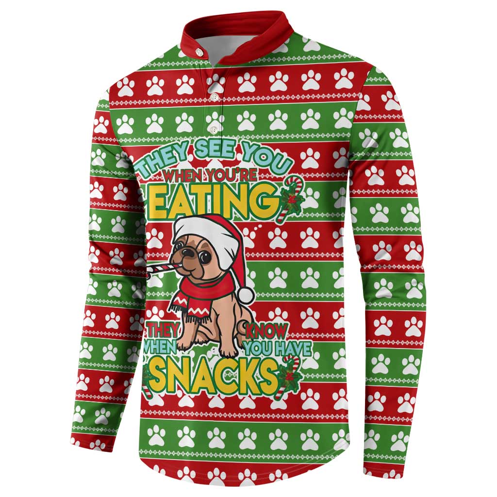 French Bulldog See You Eating Snacks Christmas Button Sweatshirt Xmas Holiday Patterns - Wonder Print Shop