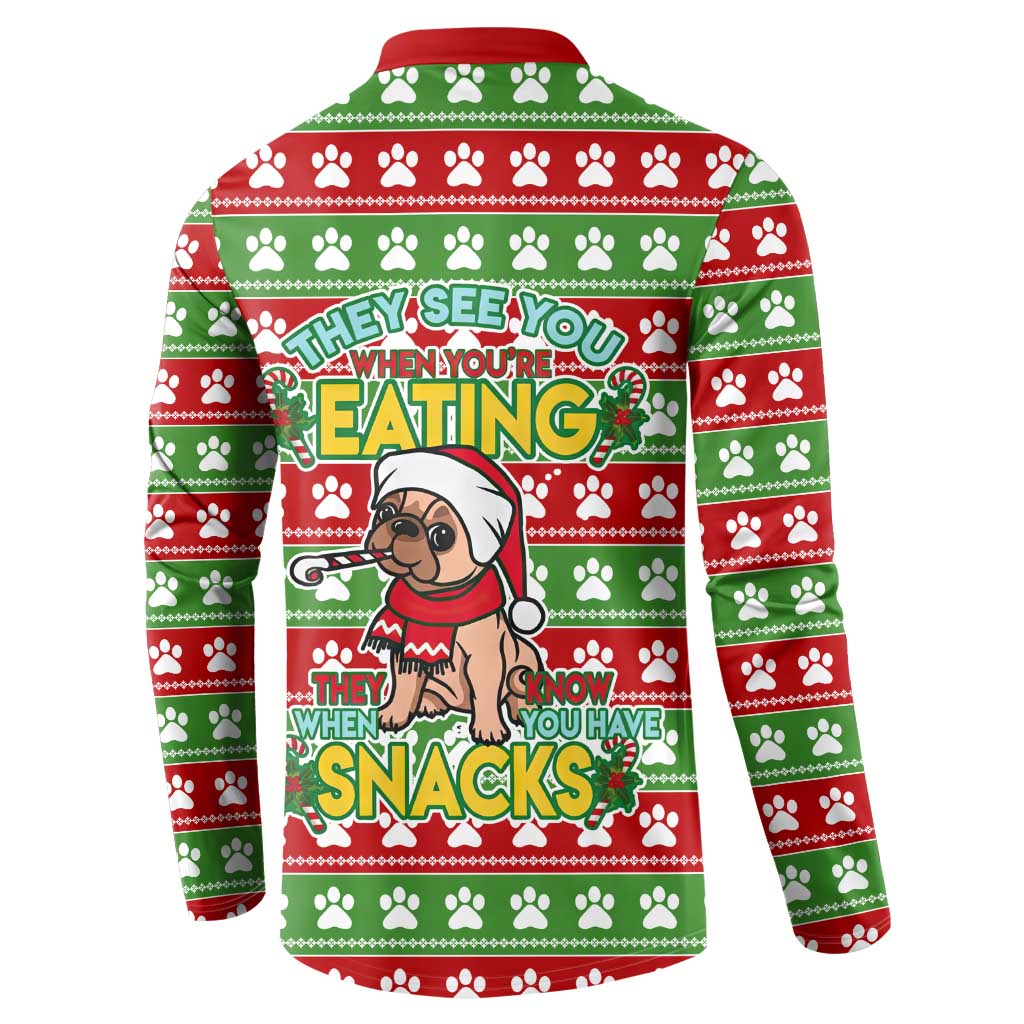 French Bulldog See You Eating Snacks Christmas Button Sweatshirt Xmas Holiday Patterns - Wonder Print Shop