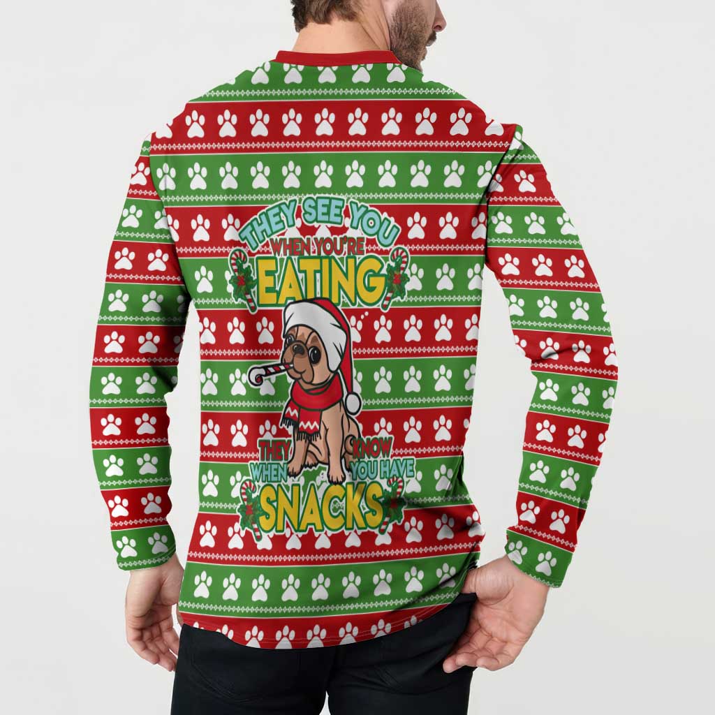 French Bulldog See You Eating Snacks Christmas Button Sweatshirt Xmas Holiday Patterns - Wonder Print Shop