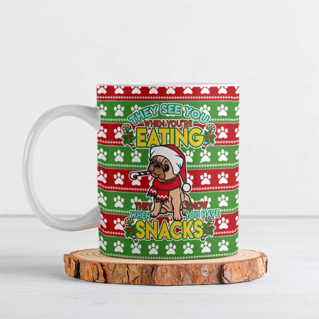 French Bulldog See You Eating Snacks Christmas Ceramic Mug Xmas Holiday Patterns - undefined