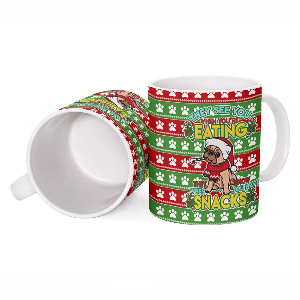 French Bulldog See You Eating Snacks Christmas Ceramic Mug Xmas Holiday Patterns - undefined