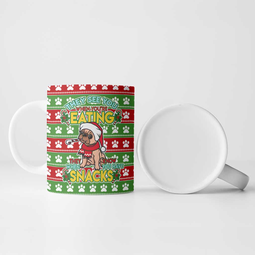 French Bulldog See You Eating Snacks Christmas Ceramic Mug Xmas Holiday Patterns - undefined
