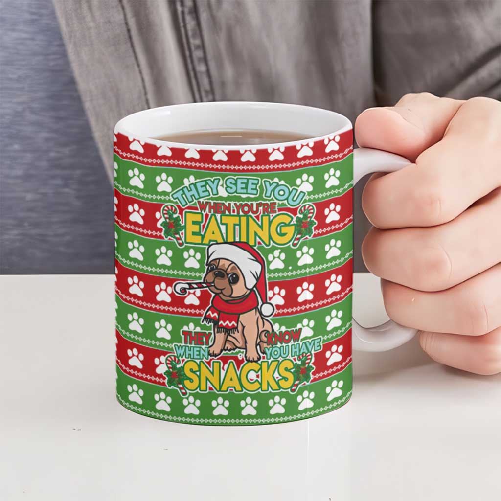 French Bulldog See You Eating Snacks Christmas Ceramic Mug Xmas Holiday Patterns - undefined