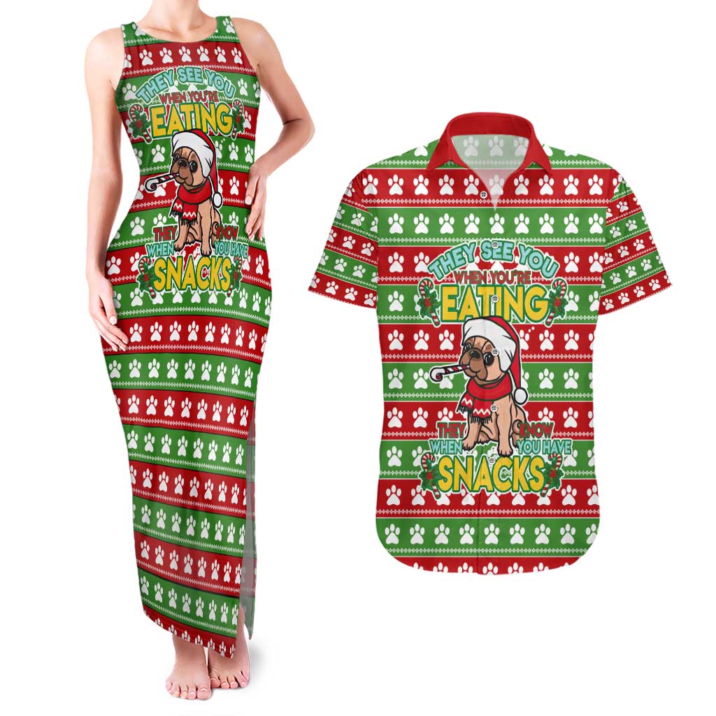 French Bulldog See You Eating Snacks Christmas Couples Matching Tank Maxi Dress and Hawaiian Shirt Xmas Holiday Patterns - Wonder Print Shop