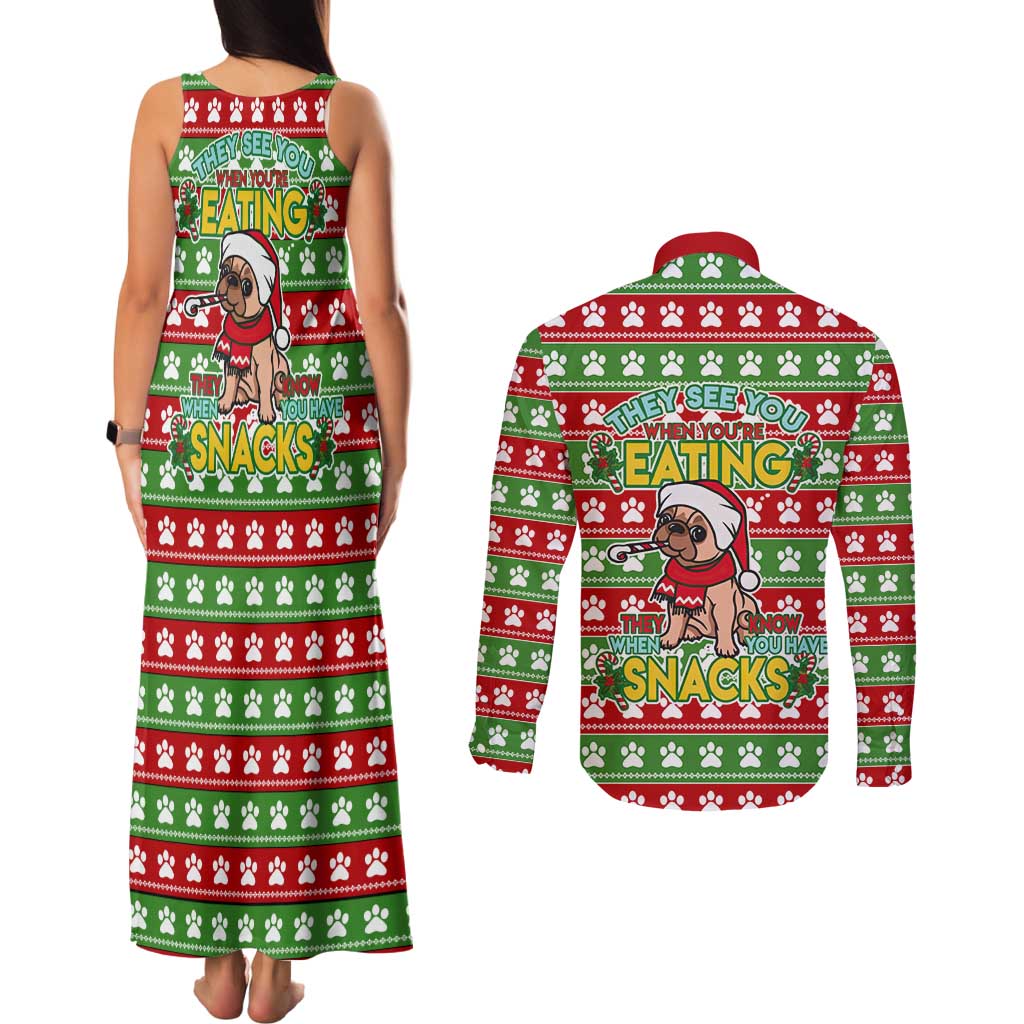 French Bulldog See You Eating Snacks Christmas Couples Matching Tank Maxi Dress and Long Sleeve Button Shirt Xmas Holiday Patterns - Wonder Print Shop