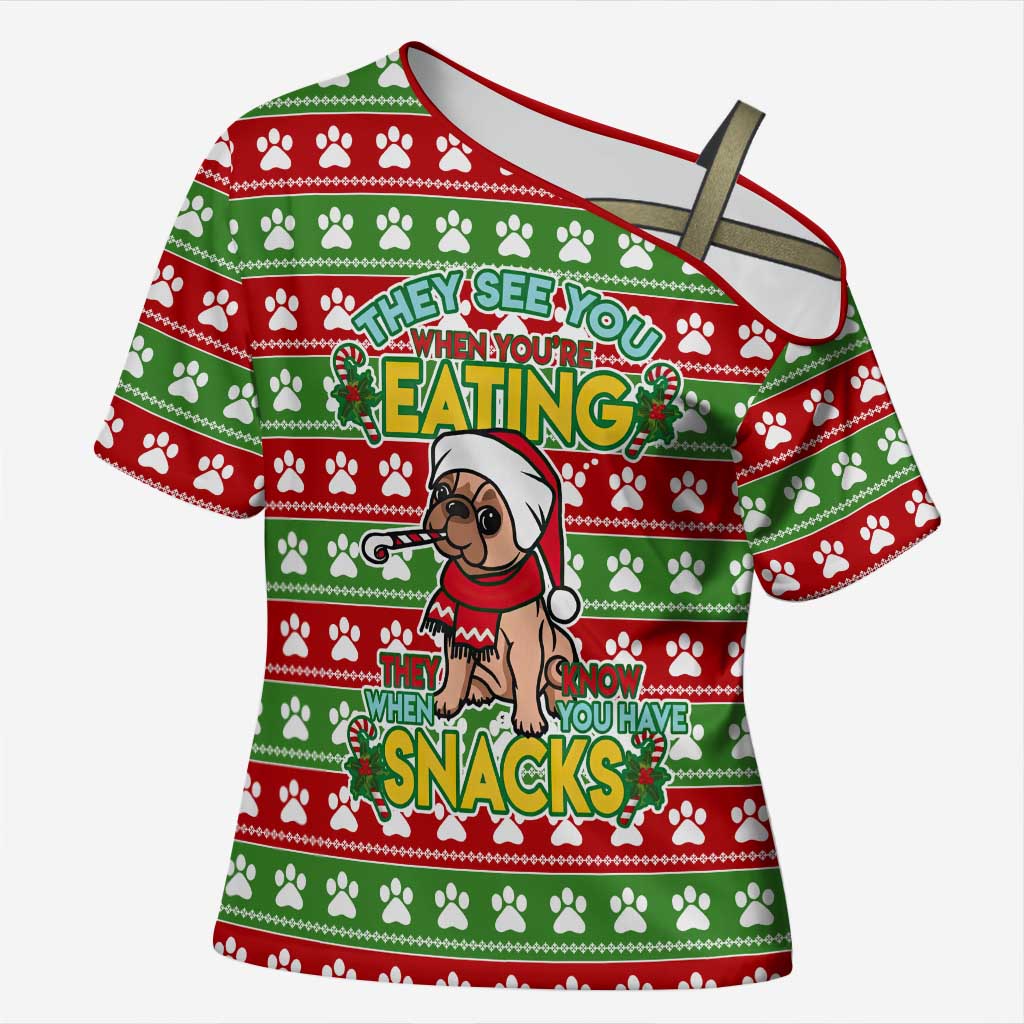 French Bulldog See You Eating Snacks Christmas Cross Shoulder Shirt Xmas Holiday Patterns - Wonder Print Shop
