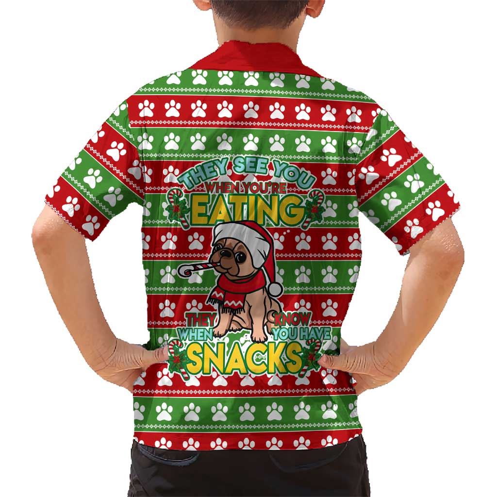 French Bulldog See You Eating Snacks Christmas Family Matching Long Sleeve Bodycon Dress and Hawaiian Shirt Xmas Holiday Patterns - Wonder Print Shop