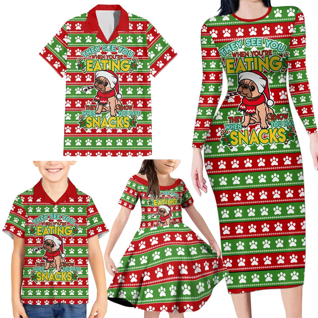 French Bulldog See You Eating Snacks Christmas Family Matching Long Sleeve Bodycon Dress and Hawaiian Shirt Xmas Holiday Patterns - Wonder Print Shop