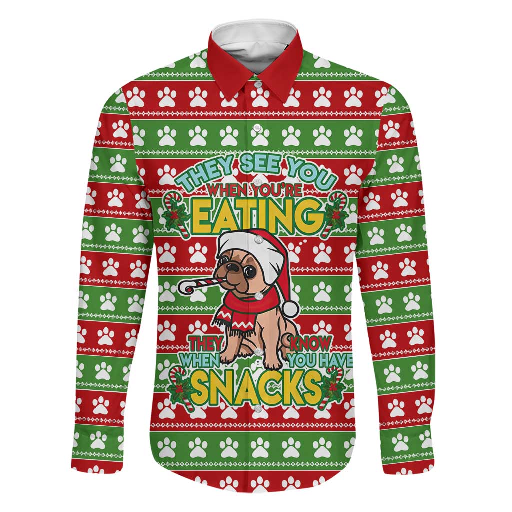 French Bulldog See You Eating Snacks Christmas Family Matching Long Sleeve Bodycon Dress and Hawaiian Shirt Xmas Holiday Patterns - Wonder Print Shop