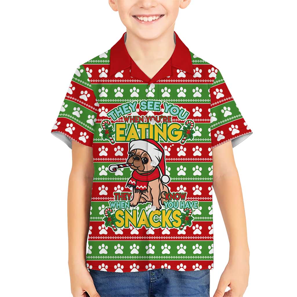 French Bulldog See You Eating Snacks Christmas Family Matching Long Sleeve Bodycon Dress and Hawaiian Shirt Xmas Holiday Patterns - Wonder Print Shop