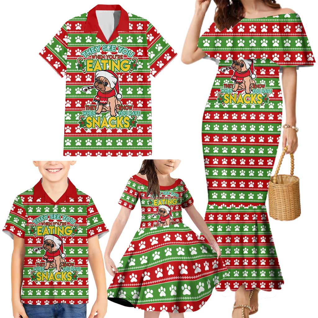 French Bulldog See You Eating Snacks Christmas Family Matching Mermaid Dress and Hawaiian Shirt Xmas Holiday Patterns - Wonder Print Shop