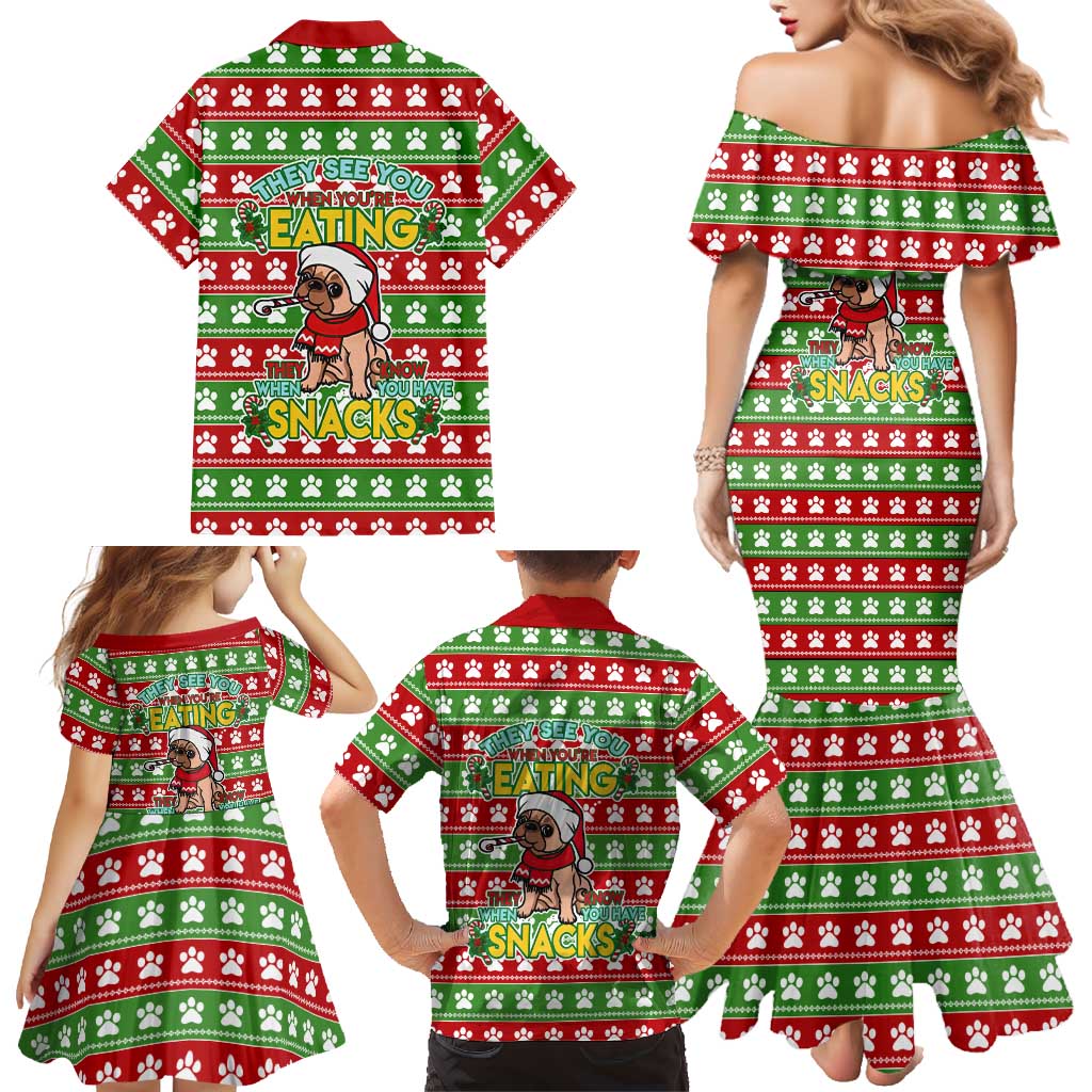French Bulldog See You Eating Snacks Christmas Family Matching Mermaid Dress and Hawaiian Shirt Xmas Holiday Patterns - Wonder Print Shop
