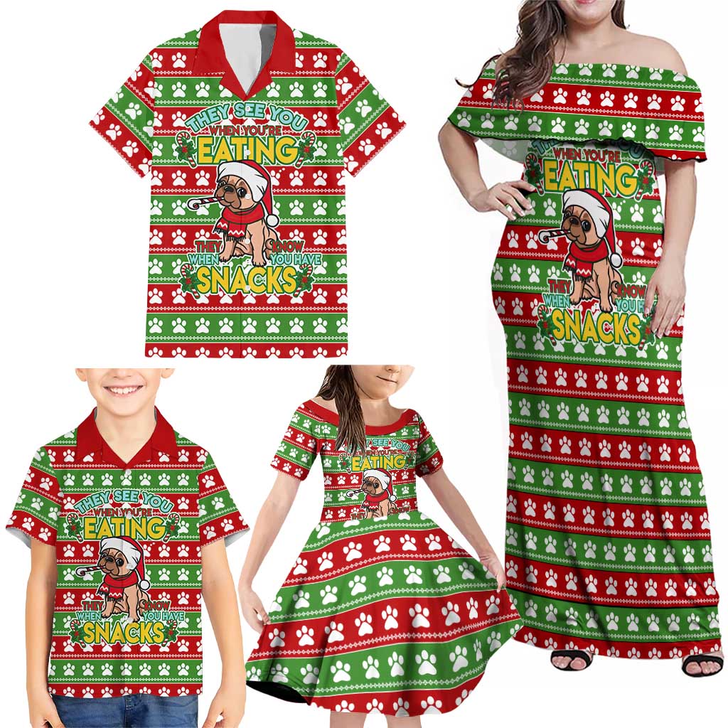 French Bulldog See You Eating Snacks Christmas Family Matching Off Shoulder Maxi Dress and Hawaiian Shirt Xmas Holiday Patterns - Wonder Print Shop