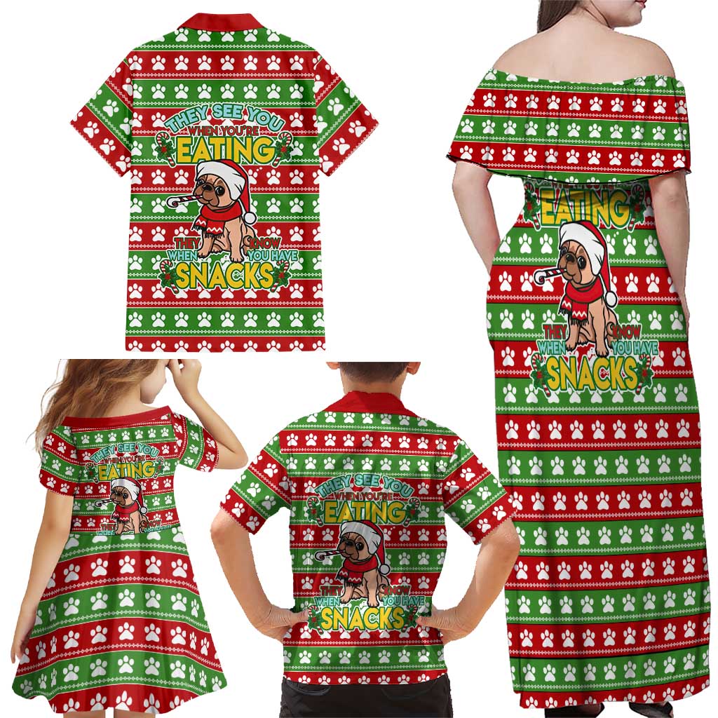 French Bulldog See You Eating Snacks Christmas Family Matching Off Shoulder Maxi Dress and Hawaiian Shirt Xmas Holiday Patterns - Wonder Print Shop